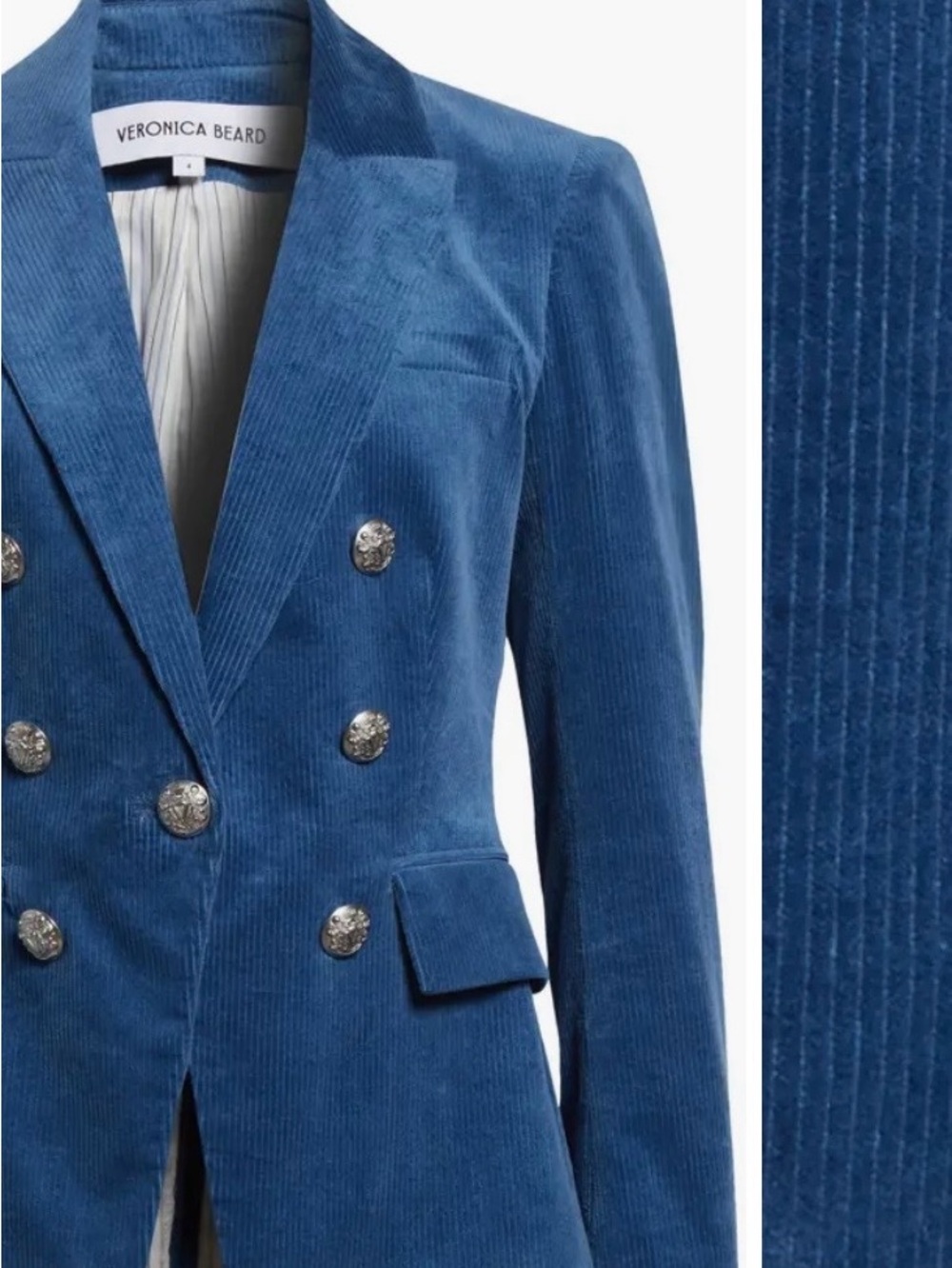 Veronica Beard Teal-Blue Corduroy Double-Breasted Blazer